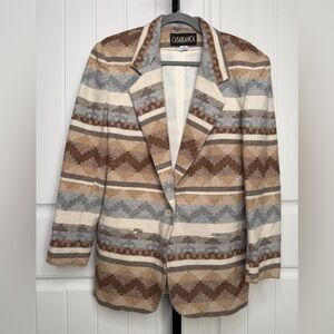 Casa Blanca Women's Striped Printed Jacket - Cream, Brown, Gray